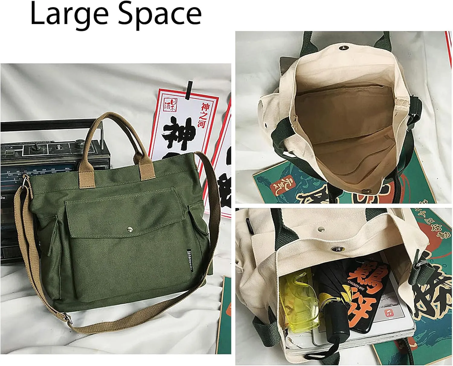 KlaOYer Canvas Messenger Bag Large Hobo Bag Crossbody Shoulder Bag Tote Bag with Pocket for Women and Men