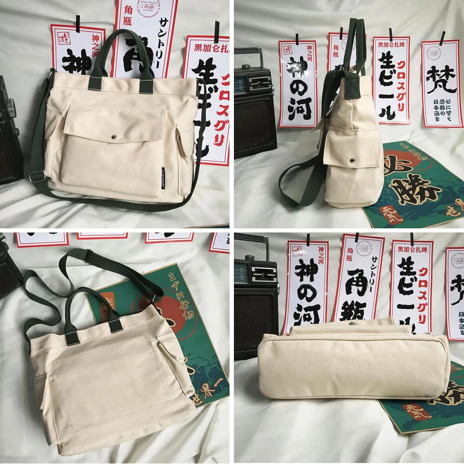 KlaOYer Canvas Messenger Bag Large Hobo Bag Crossbody Shoulder Bag Tote Bag with Pocket for Women and Men