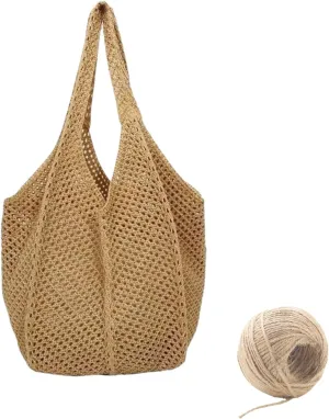 Knitted Straw Hobo Bag for Summer,Large Capacity Beach Shoulder Bag with 23.6" Height for Pool, Vacation,Beach
