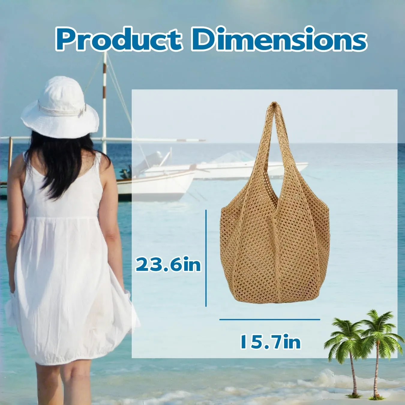 Knitted Straw Hobo Bag for Summer,Large Capacity Beach Shoulder Bag with 23.6" Height for Pool, Vacation,Beach