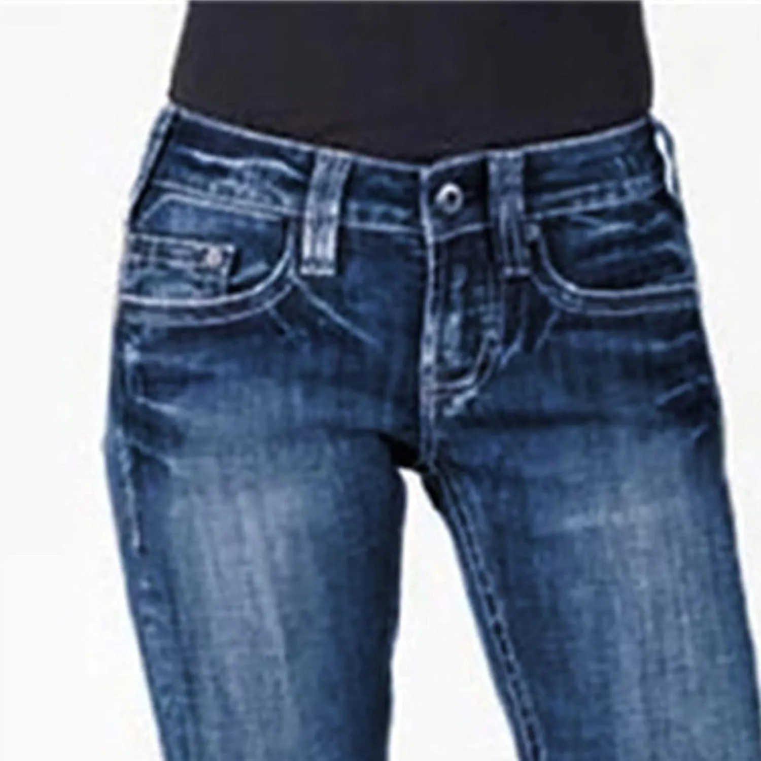Ladies Distressed Washed Denim Trousers Stretchy Boot Cut Jeans Pocket Jeans Stretch Vintage Cotton Loose Trousers