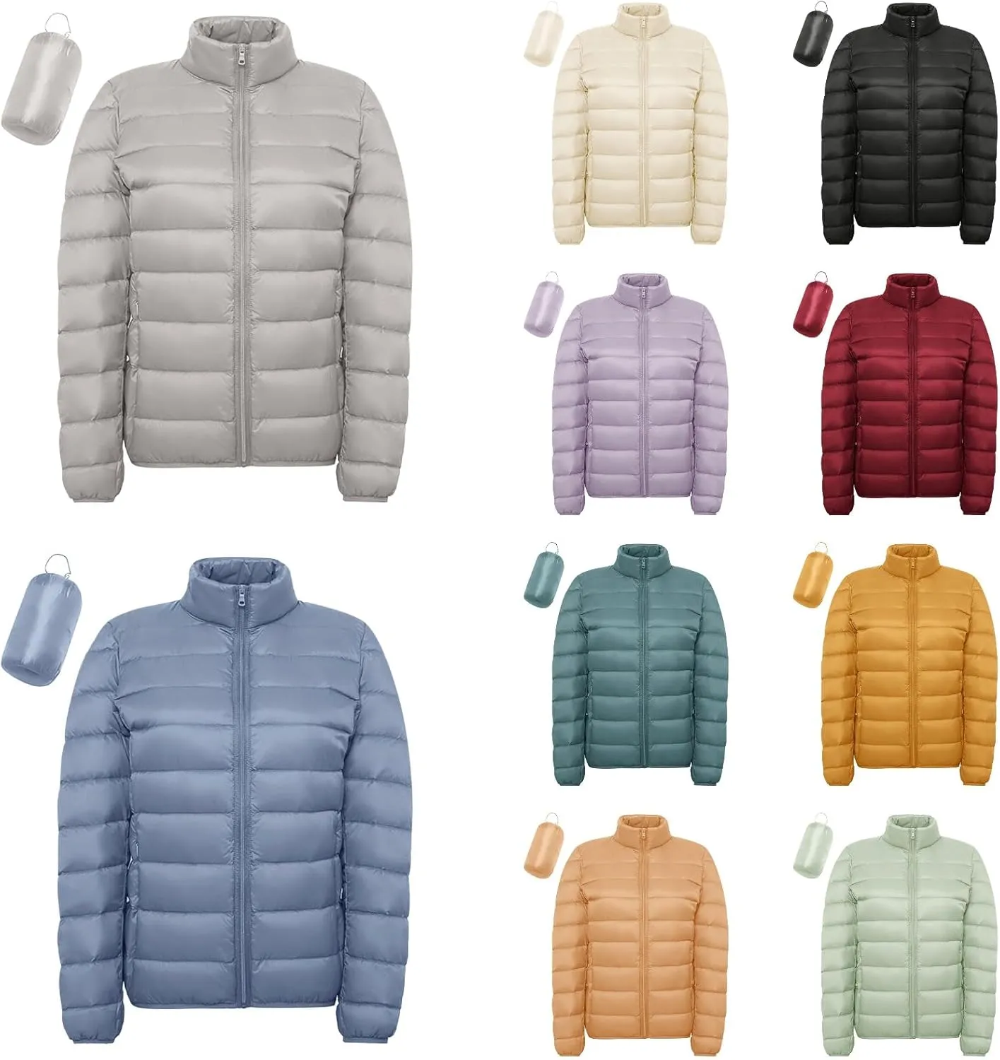 Light Jackets for Women Winter Warm Hoodless Puffer Jacket Fashion Packable Long Sleeve Zipper Down Coat with Pocket