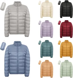 Light Jackets for Women Winter Warm Hoodless Puffer Jacket Fashion Packable Long Sleeve Zipper Down Coat with Pocket