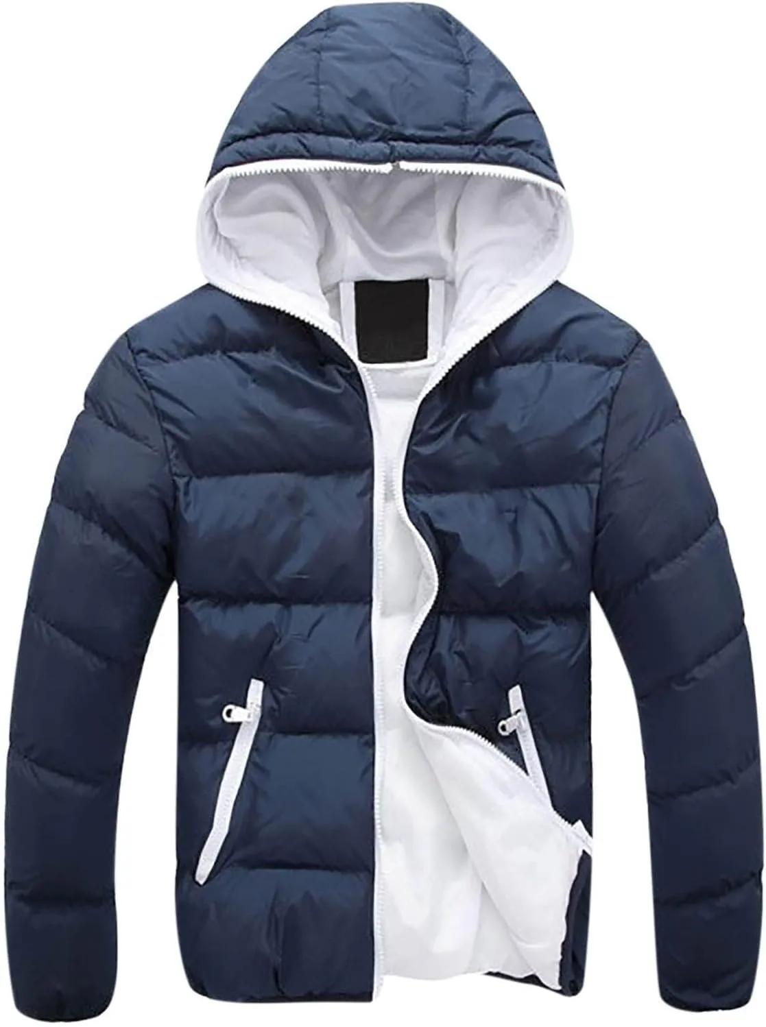 Lightweight Puffer Jacket Men with Hood Packable Down Jacket Color Block Hoodie Warm Insulated Jackets Quilted Jacket