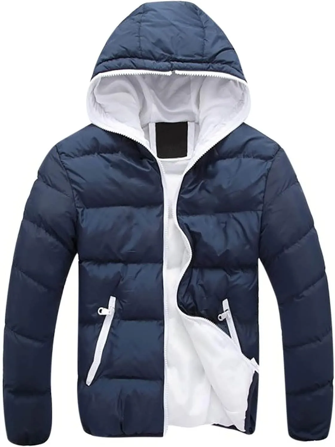 Lightweight Puffer Jacket Men with Hood Packable Down Jacket Color Block Hoodie Warm Insulated Jackets Quilted Jacket