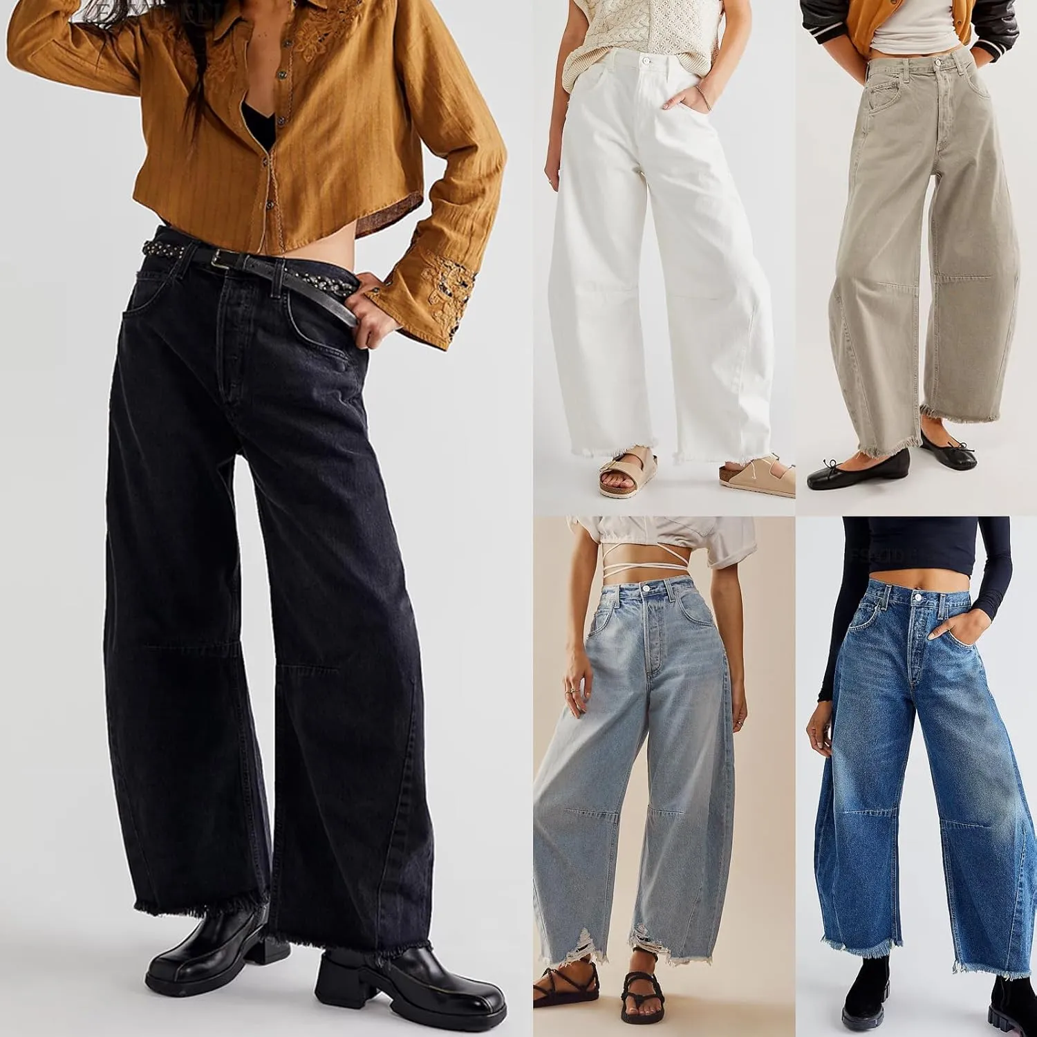 loveimgs Women Loose Distressed Baggy Barrel Jeans High Rise Denim Pants Y2k Frayed Boyfriend Wide Leg Jeans Pocket
