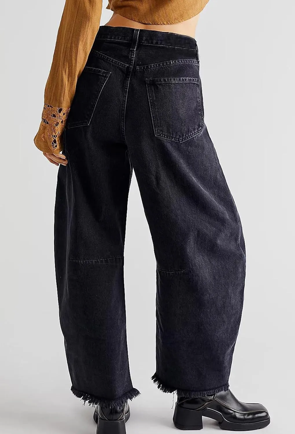 loveimgs Women Loose Distressed Baggy Barrel Jeans High Rise Denim Pants Y2k Frayed Boyfriend Wide Leg Jeans Pocket