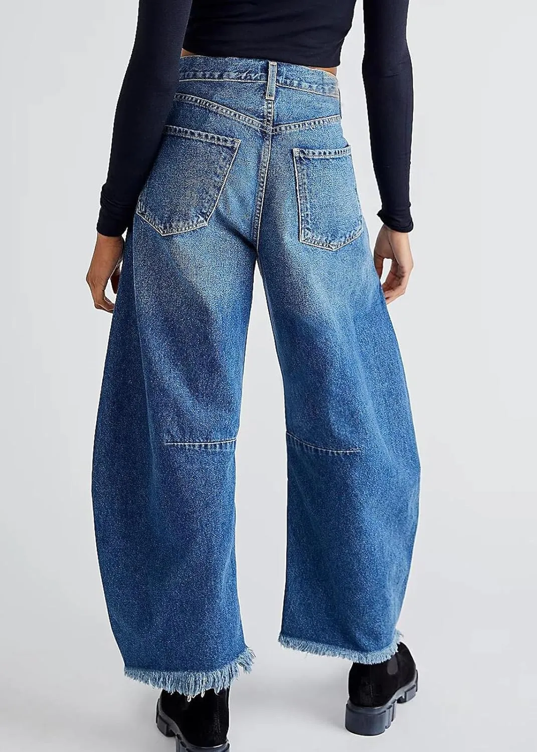 loveimgs Women Loose Distressed Baggy Barrel Jeans High Rise Denim Pants Y2k Frayed Boyfriend Wide Leg Jeans Pocket