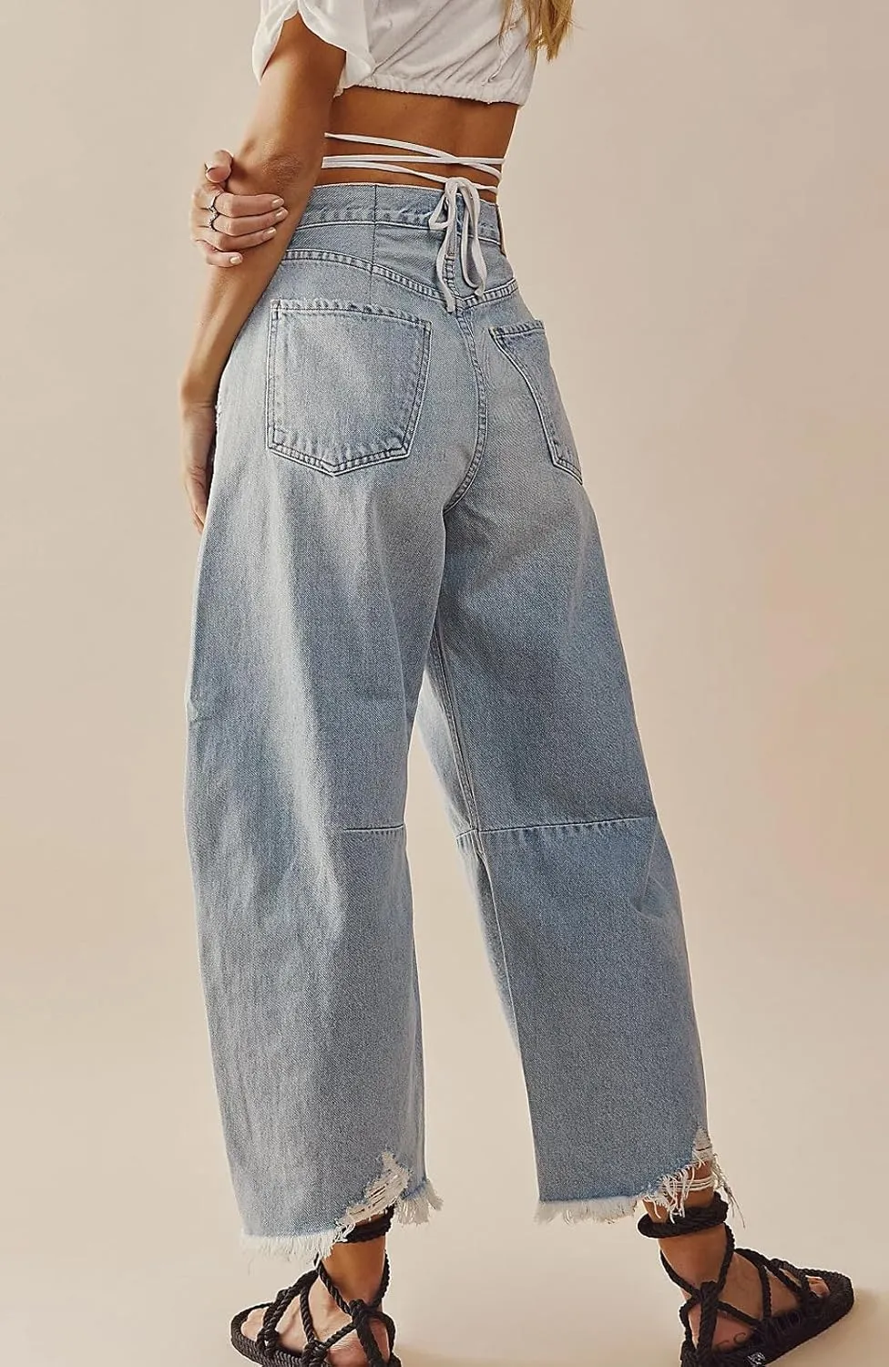 loveimgs Women Loose Distressed Baggy Barrel Jeans High Rise Denim Pants Y2k Frayed Boyfriend Wide Leg Jeans Pocket