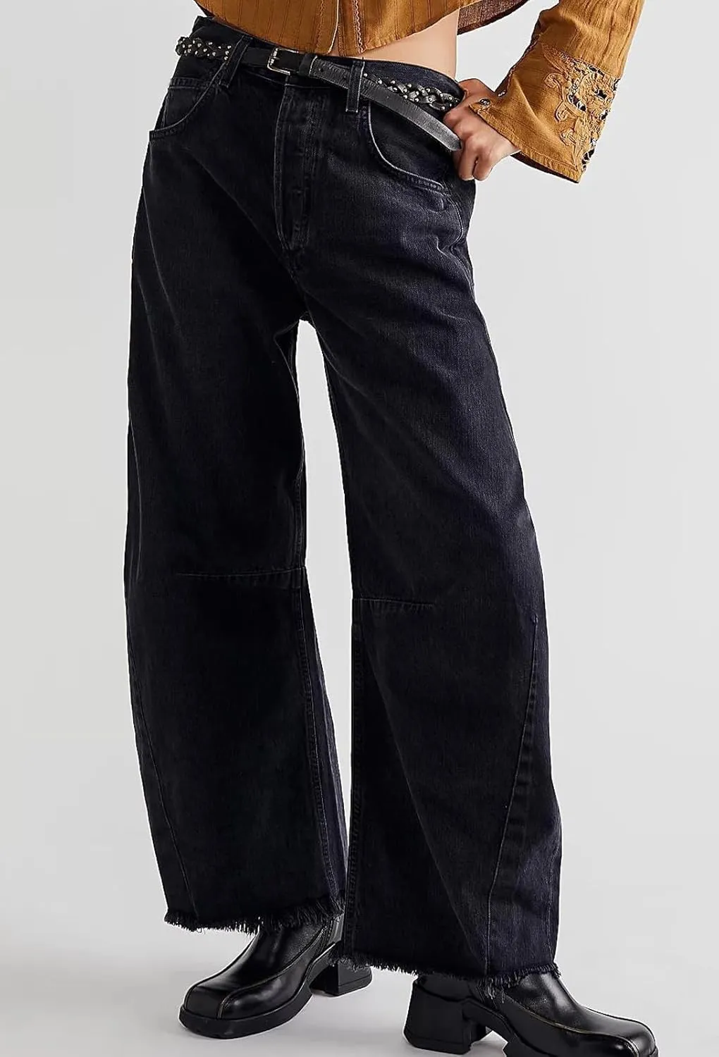loveimgs Women Loose Distressed Baggy Barrel Jeans High Rise Denim Pants Y2k Frayed Boyfriend Wide Leg Jeans Pocket