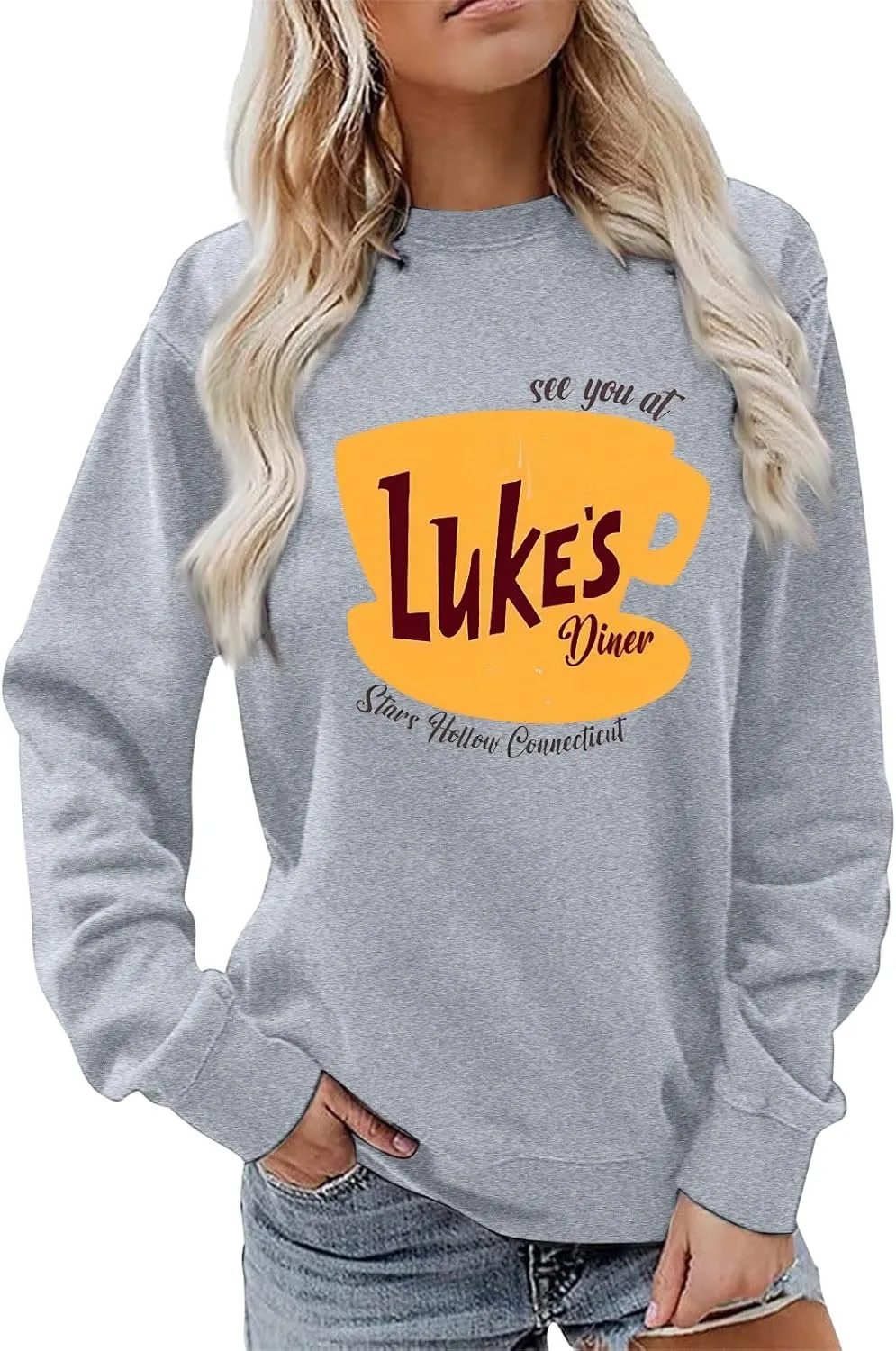 Luke's Diner Sweatshirts for Women，Crewneck Lukes Diner Graphic Long Sleeve Casual Pullover Preppy Girls Sweatshirt