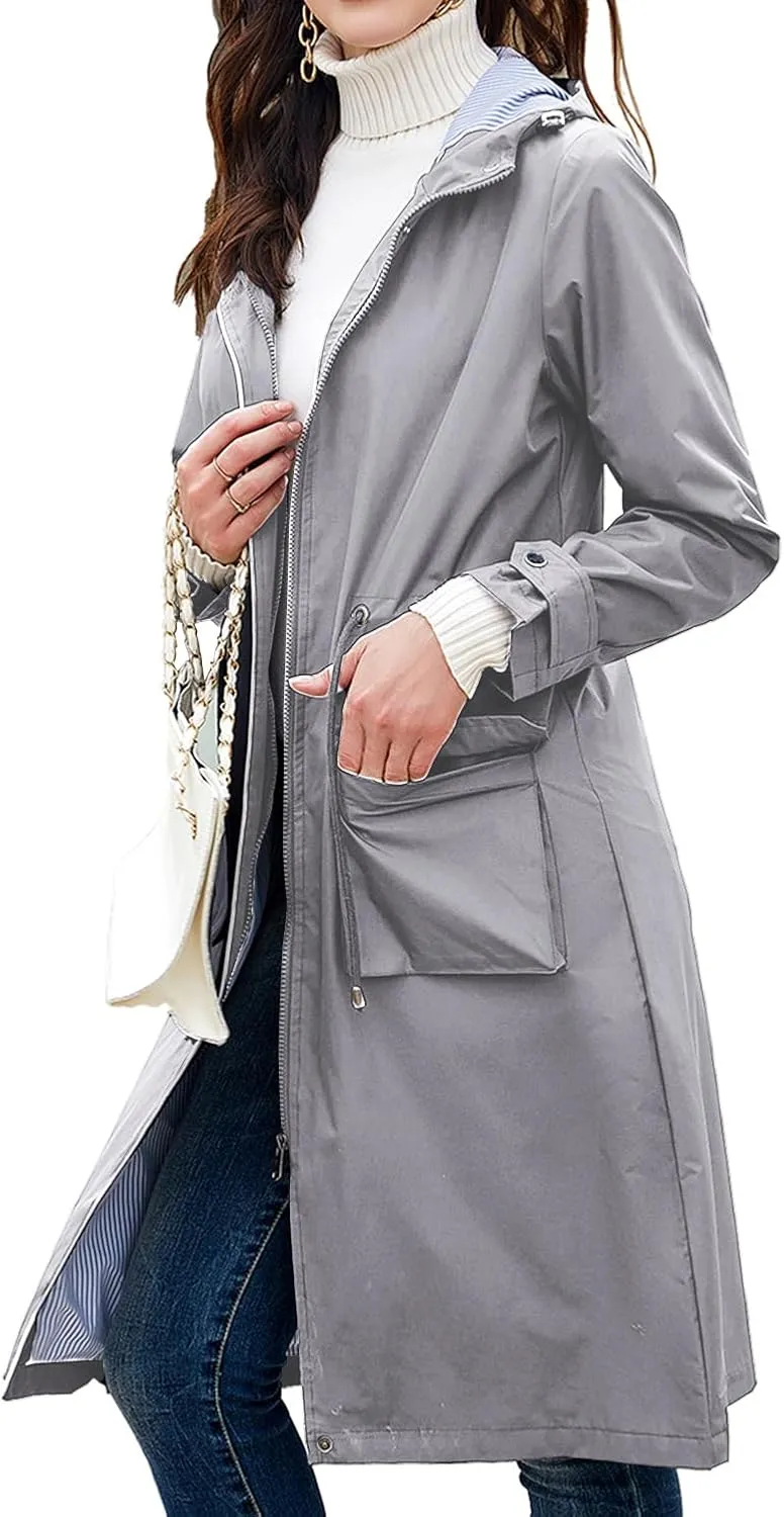 Lu's Chic Women's Rain Jackets Anorak Waterproof Casual Military Utility Outdoor Fall Hood