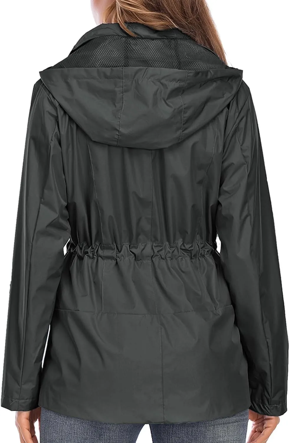 Lu's Chic Women's Rain Jackets Anorak Waterproof Casual Military Utility Outdoor Fall Hood