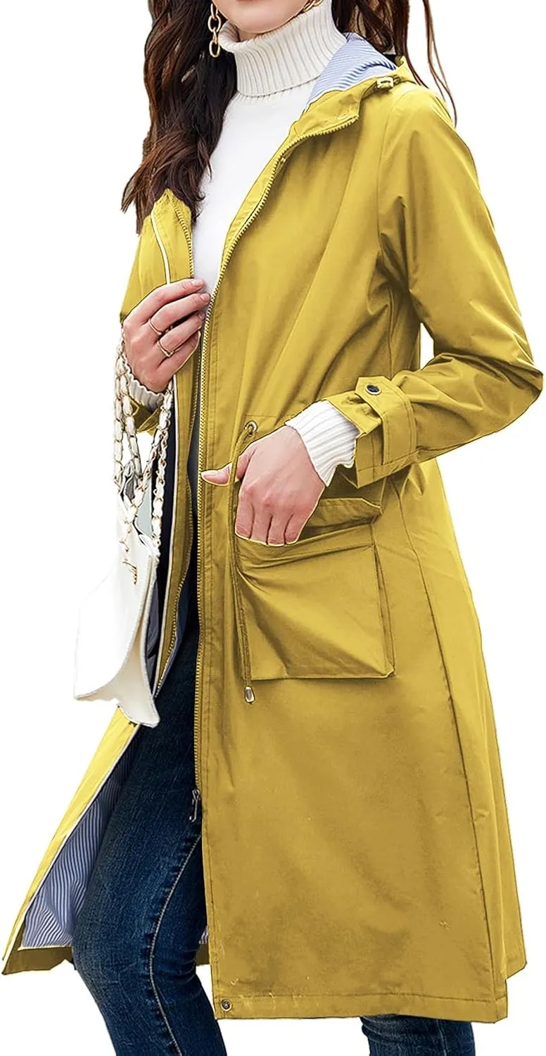 Lu's Chic Women's Rain Jackets Anorak Waterproof Casual Military Utility Outdoor Fall Hood