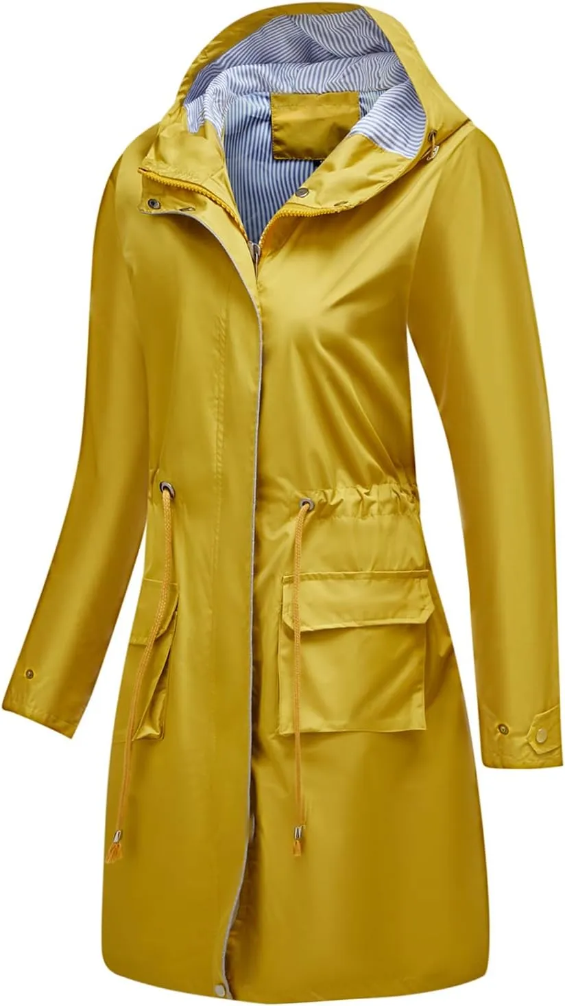 Lu's Chic Women's Rain Jackets Anorak Waterproof Casual Military Utility Outdoor Fall Hood