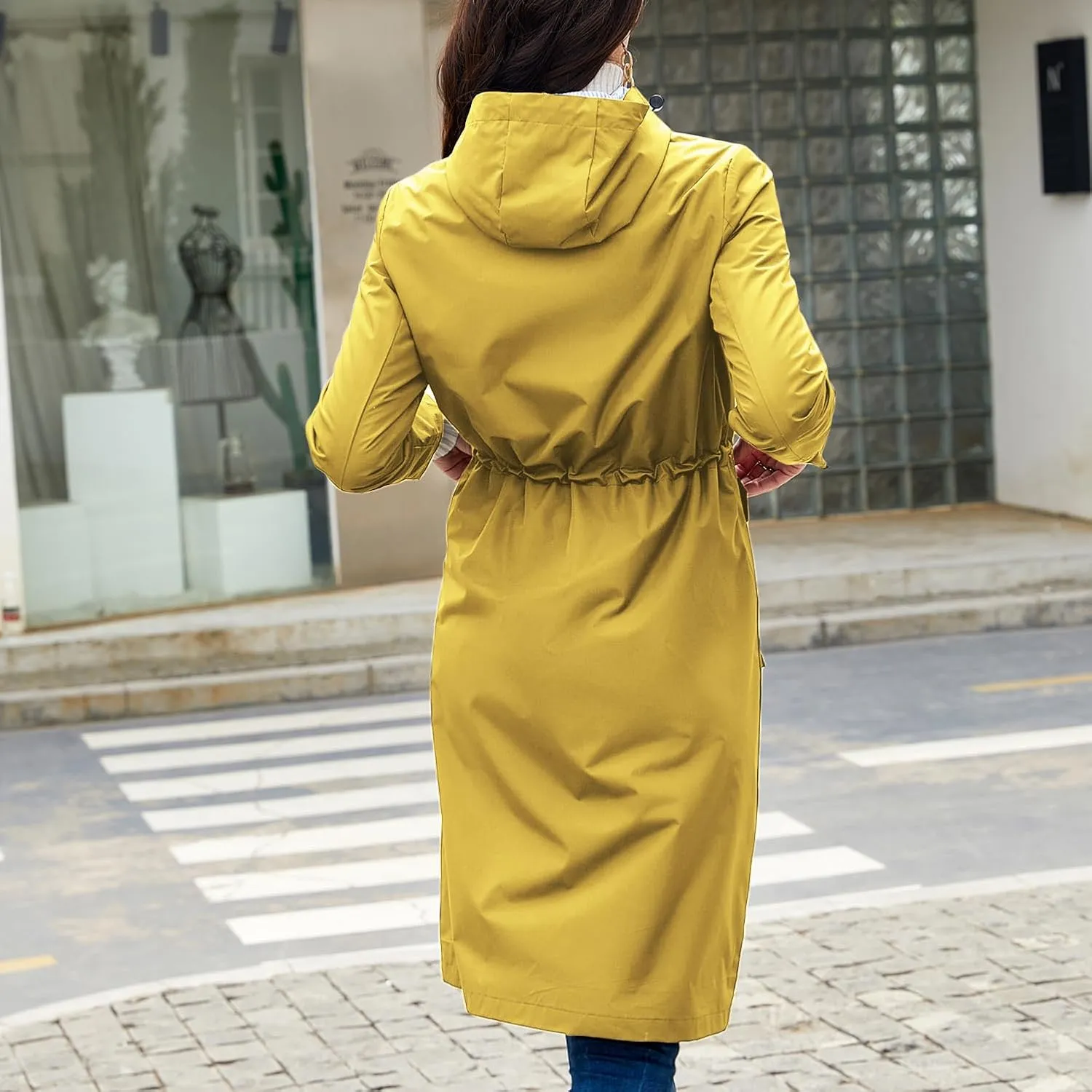 Lu's Chic Women's Rain Jackets Anorak Waterproof Casual Military Utility Outdoor Fall Hood