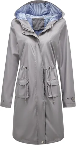 Lu's Chic Women's Rain Jackets Anorak Waterproof Casual Military Utility Outdoor Fall Hood