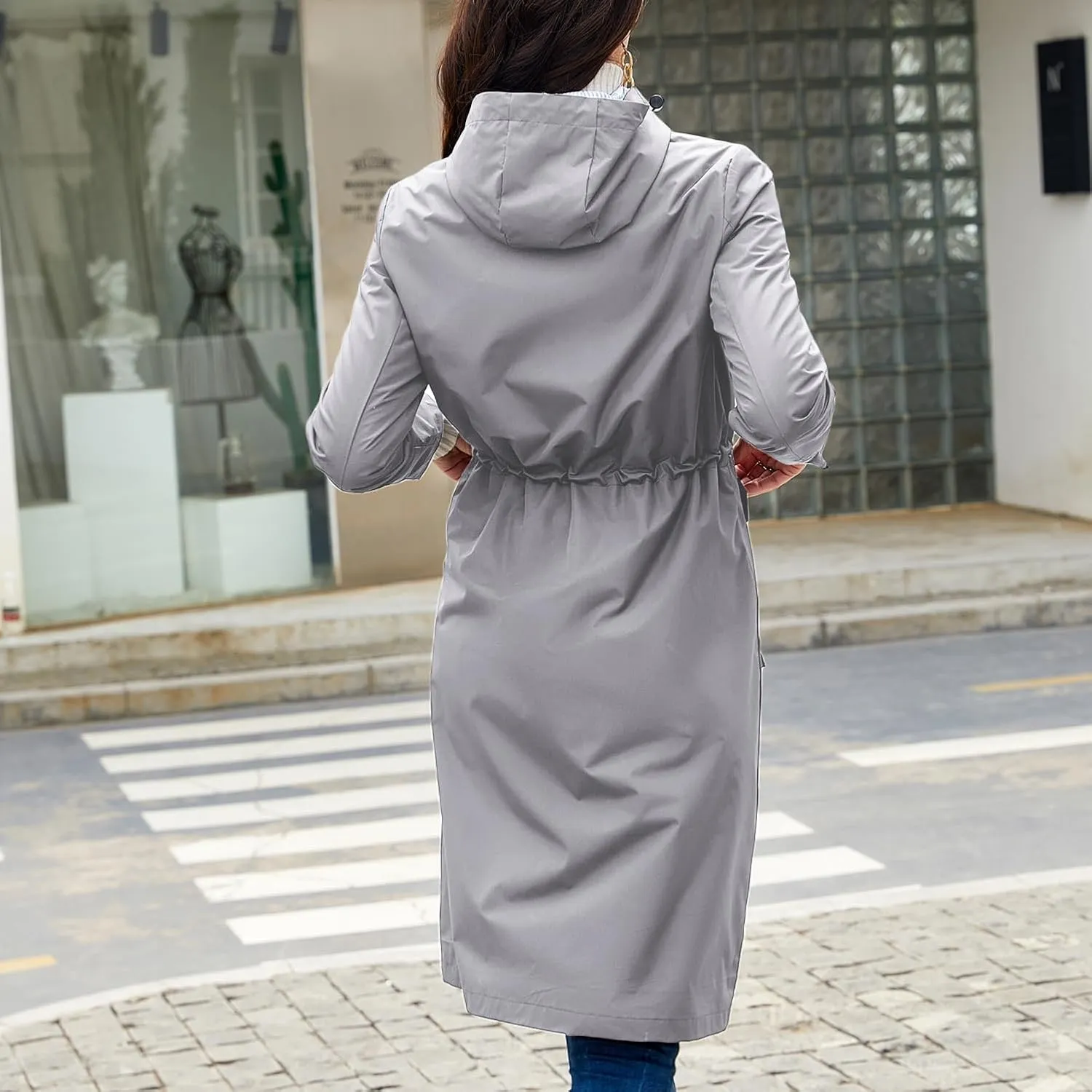 Lu's Chic Women's Rain Jackets Anorak Waterproof Casual Military Utility Outdoor Fall Hood