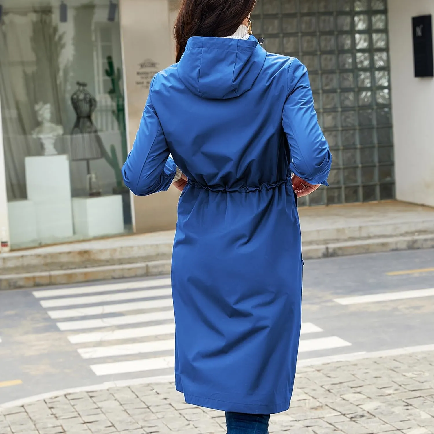 Lu's Chic Women's Rain Jackets Anorak Waterproof Casual Military Utility Outdoor Fall Hood