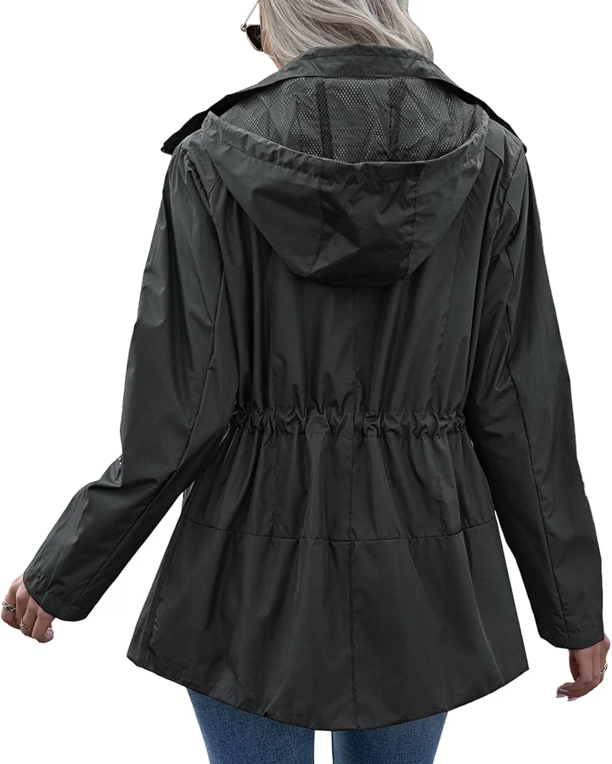 Lu's Chic Women's Rain Jackets Anorak Waterproof Casual Military Utility Outdoor Fall Hood