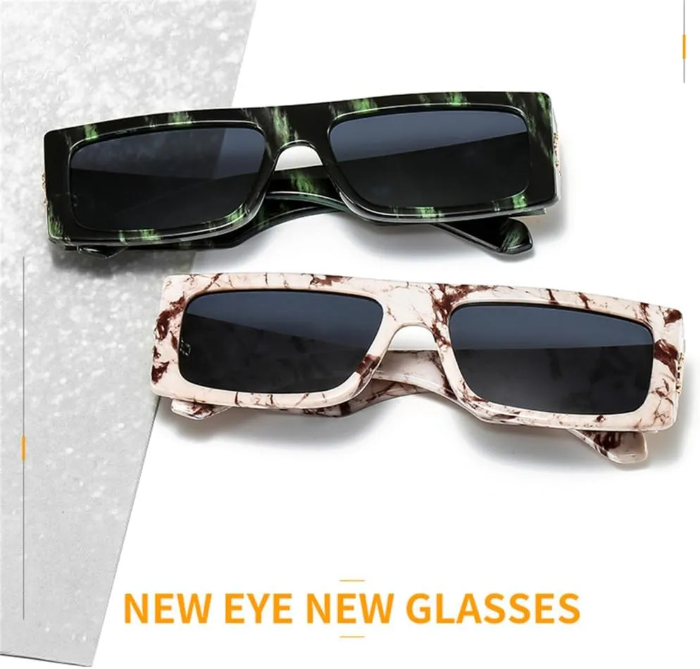 Marbling Rectangle Sunglasses Women Men Vintage Sunglasses UV400