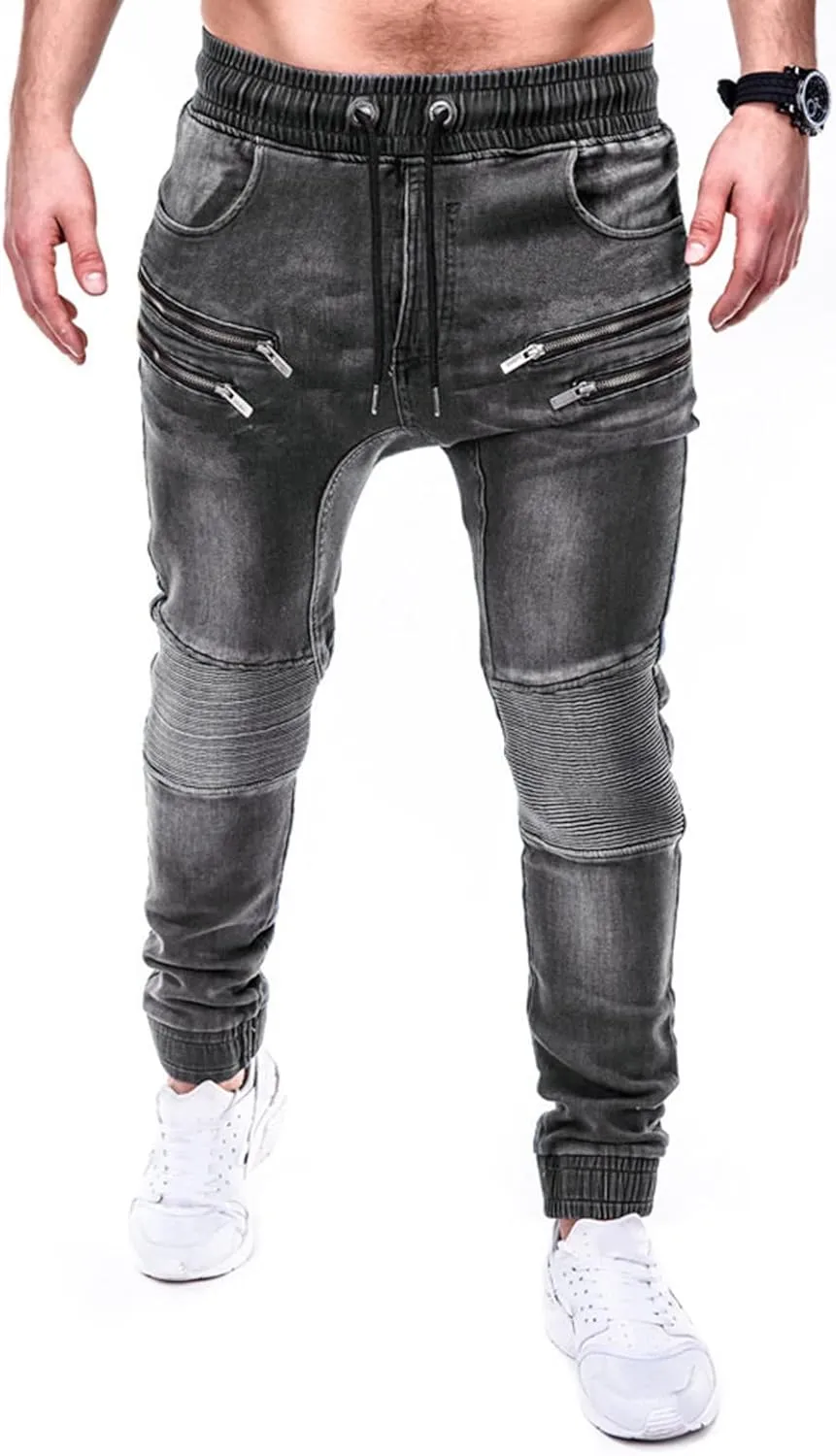 Men Jeans Pocket Drawstring Waist Solid Color Slim Toe Jeans Jeans Mens Relaxed Jeans Men Mens Fitted
