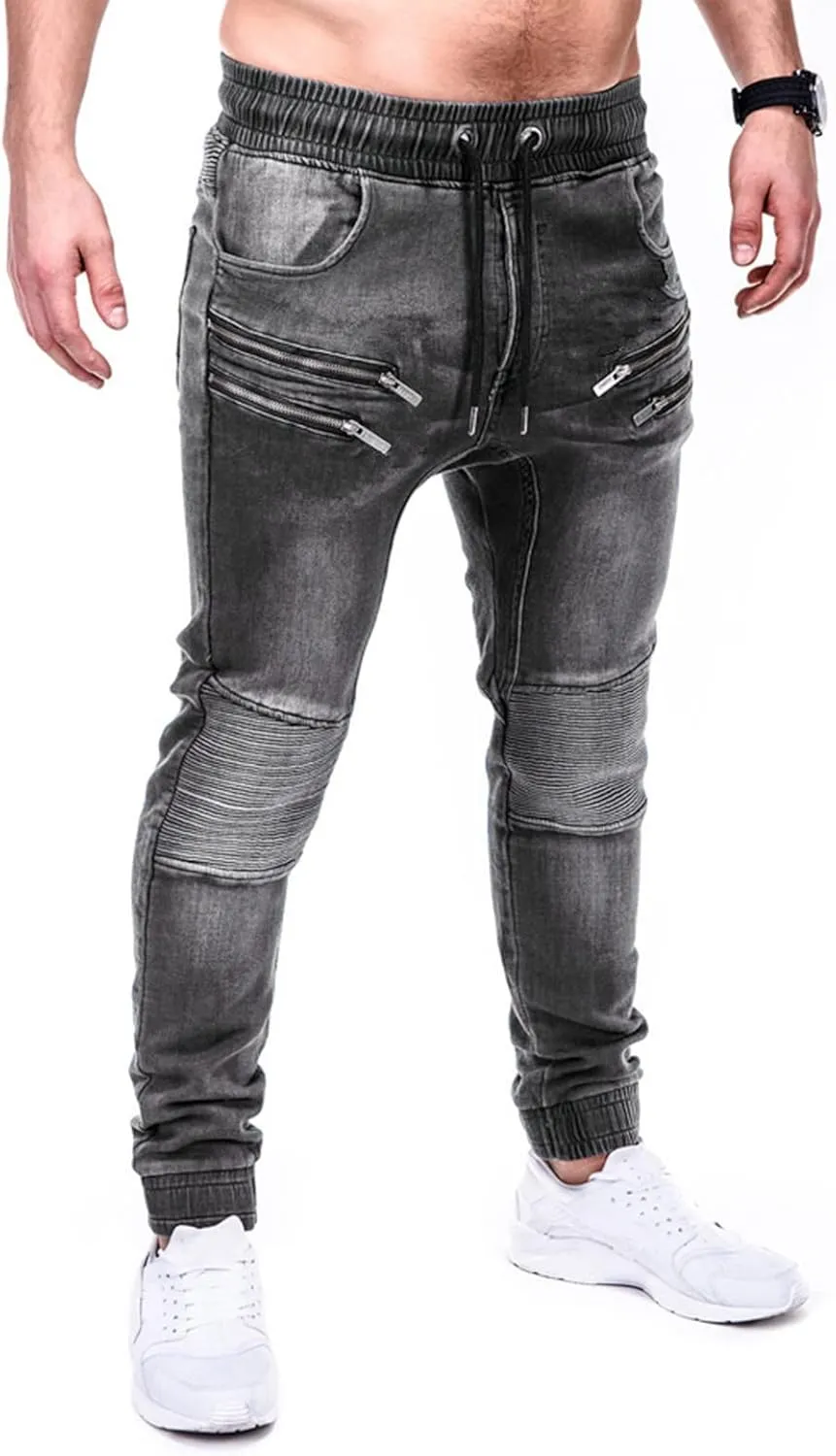 Men Jeans Pocket Drawstring Waist Solid Color Slim Toe Jeans Jeans Mens Relaxed Jeans Men Mens Fitted