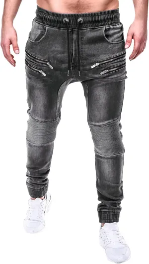 Men Jeans Pocket Drawstring Waist Solid Color Slim Toe Jeans Jeans Mens Relaxed Jeans Men Mens Fitted