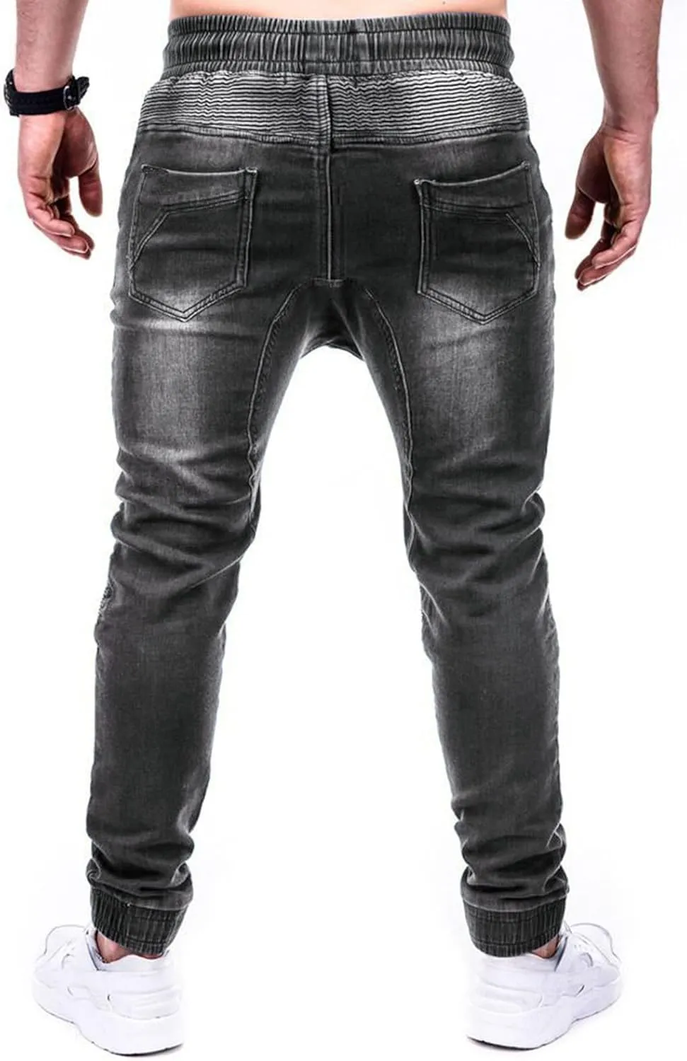 Men Jeans Pocket Drawstring Waist Solid Color Slim Toe Jeans Jeans Mens Relaxed Jeans Men Mens Fitted