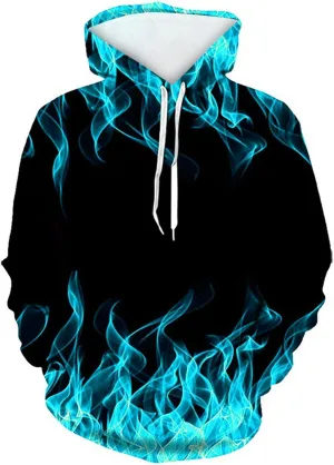 Men Women Unisex Novelty Hoodies 3D Flame Graphic Print Pullover Tops Fashion Fall Winter Hooded Sweatshirts