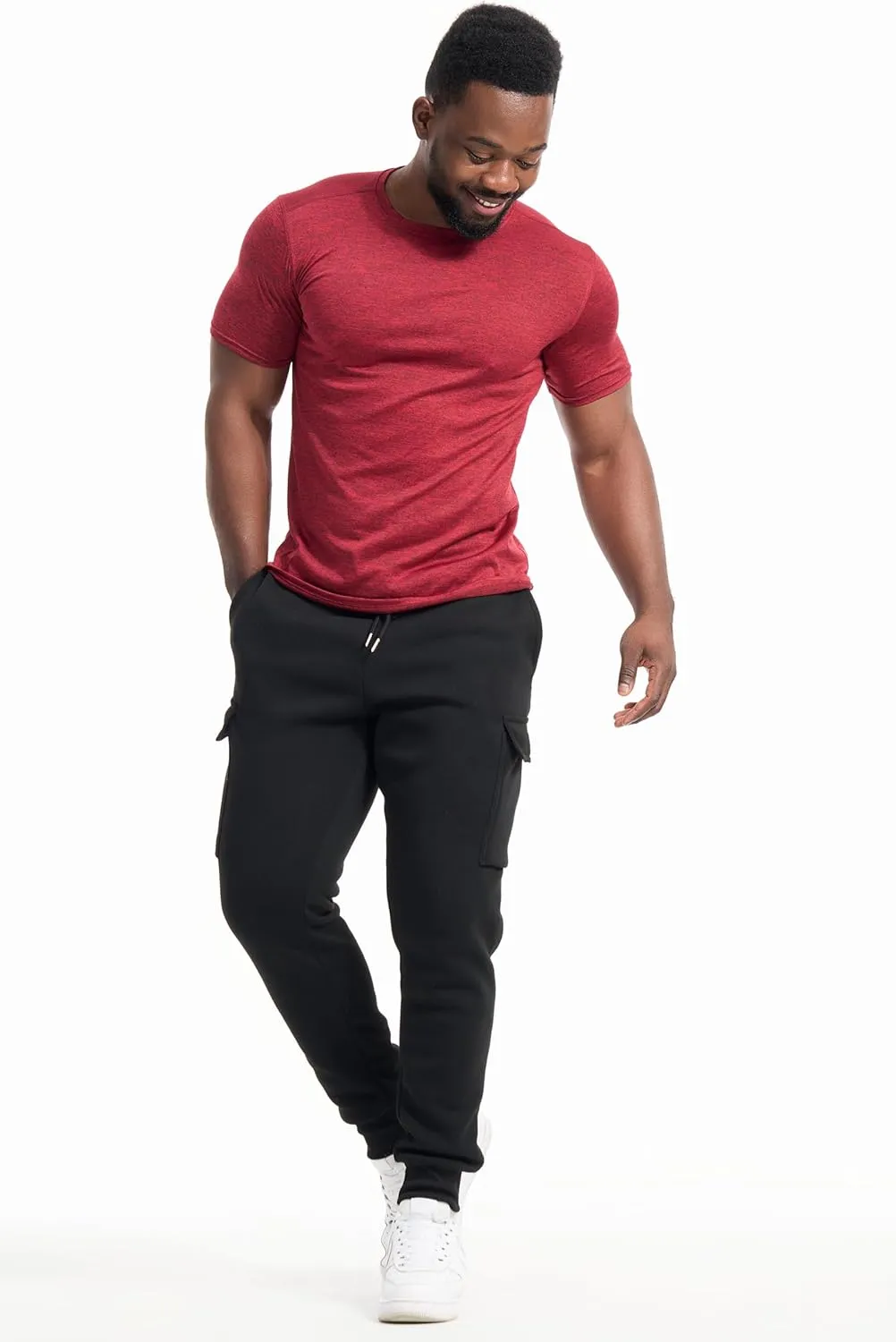Men's 3-Pack Fleece Athletic Workout Jogger Sweatpants with Cargo Pockets and Drawstring Size S-3XL