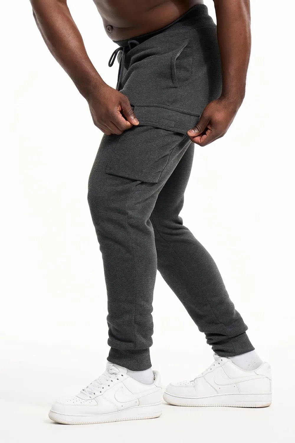 Men's 3-Pack Fleece Athletic Workout Jogger Sweatpants with Cargo Pockets and Drawstring Size S-3XL