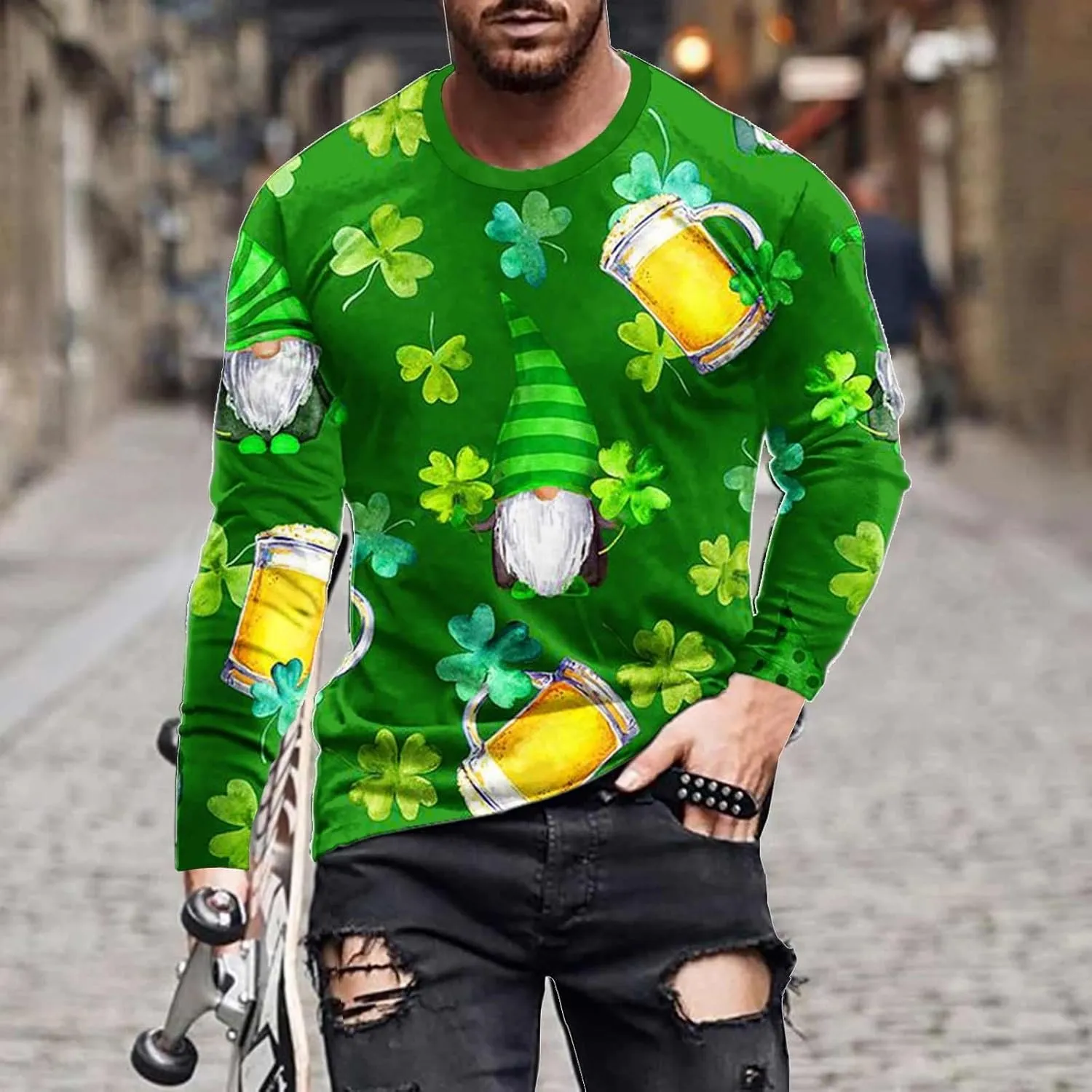 Men's Autumn And Winter Tops Halloween Themed And Thick Long Sleeved Sweater Cool Sweatshirts Halloween Long Sleeve