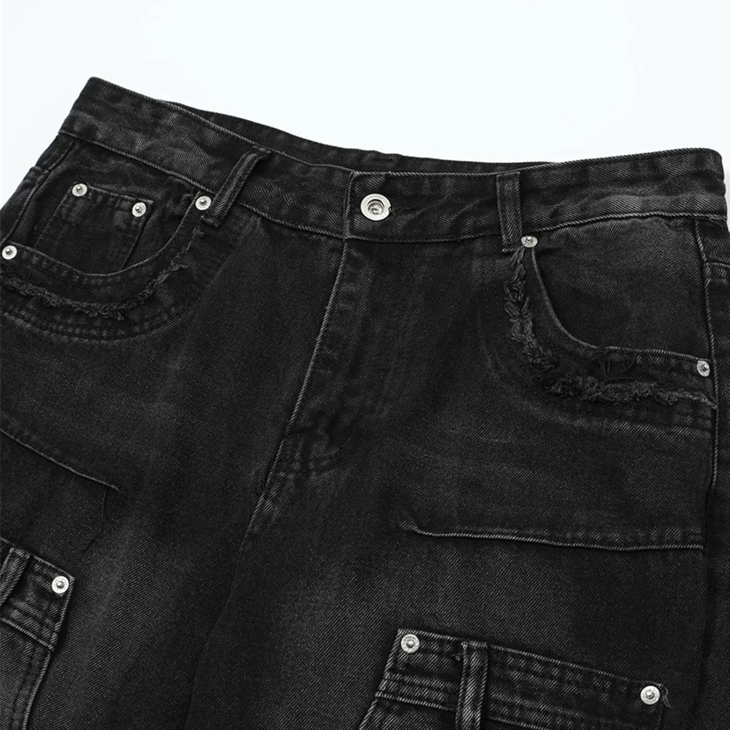Mens Baggy Cargo Jeans Steampunk Patchwork Pants Goth Distressed Jeans Zippered Hem Wide Leg Skater Denim Pants