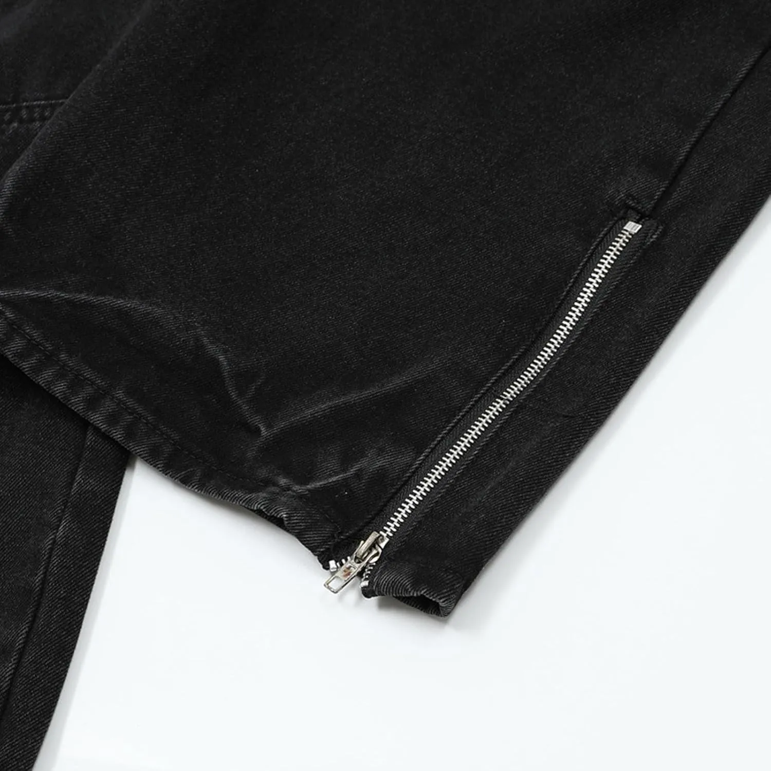 Mens Baggy Cargo Jeans Steampunk Patchwork Pants Goth Distressed Jeans Zippered Hem Wide Leg Skater Denim Pants