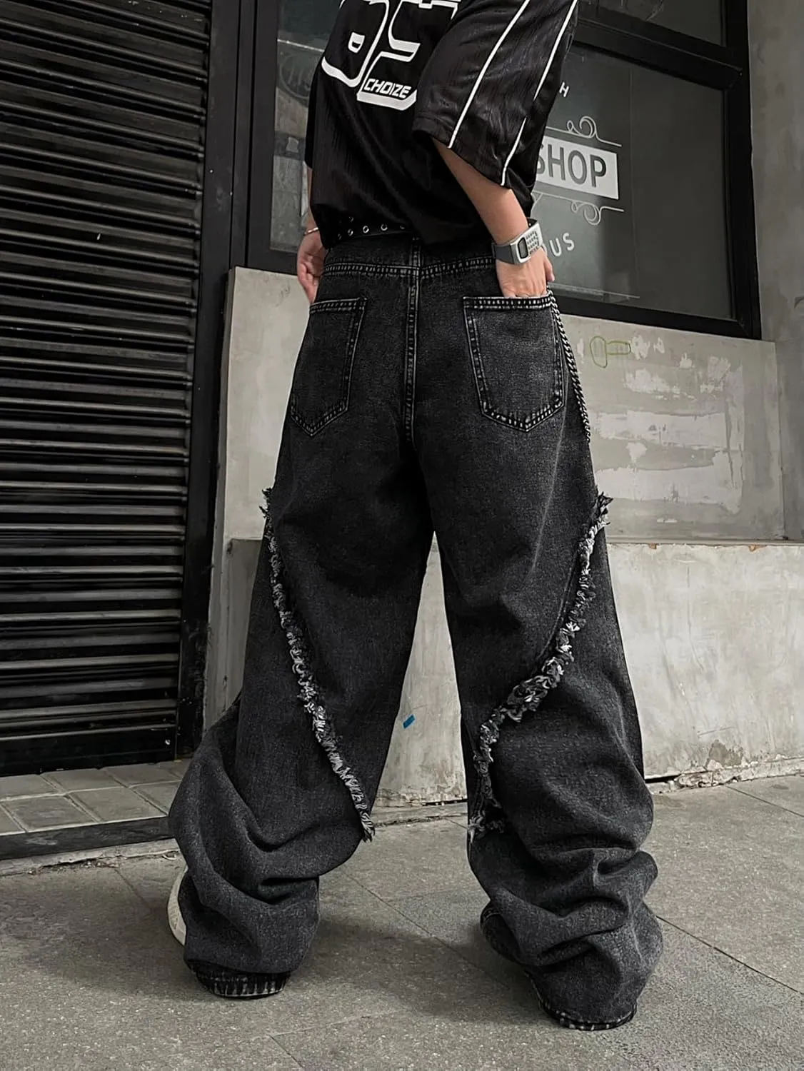 Mens Baggy Jeans Patchwork Y2k Hip Hop Wide Leg Denim Pants Casual Loose Fit Trousers Streetwear