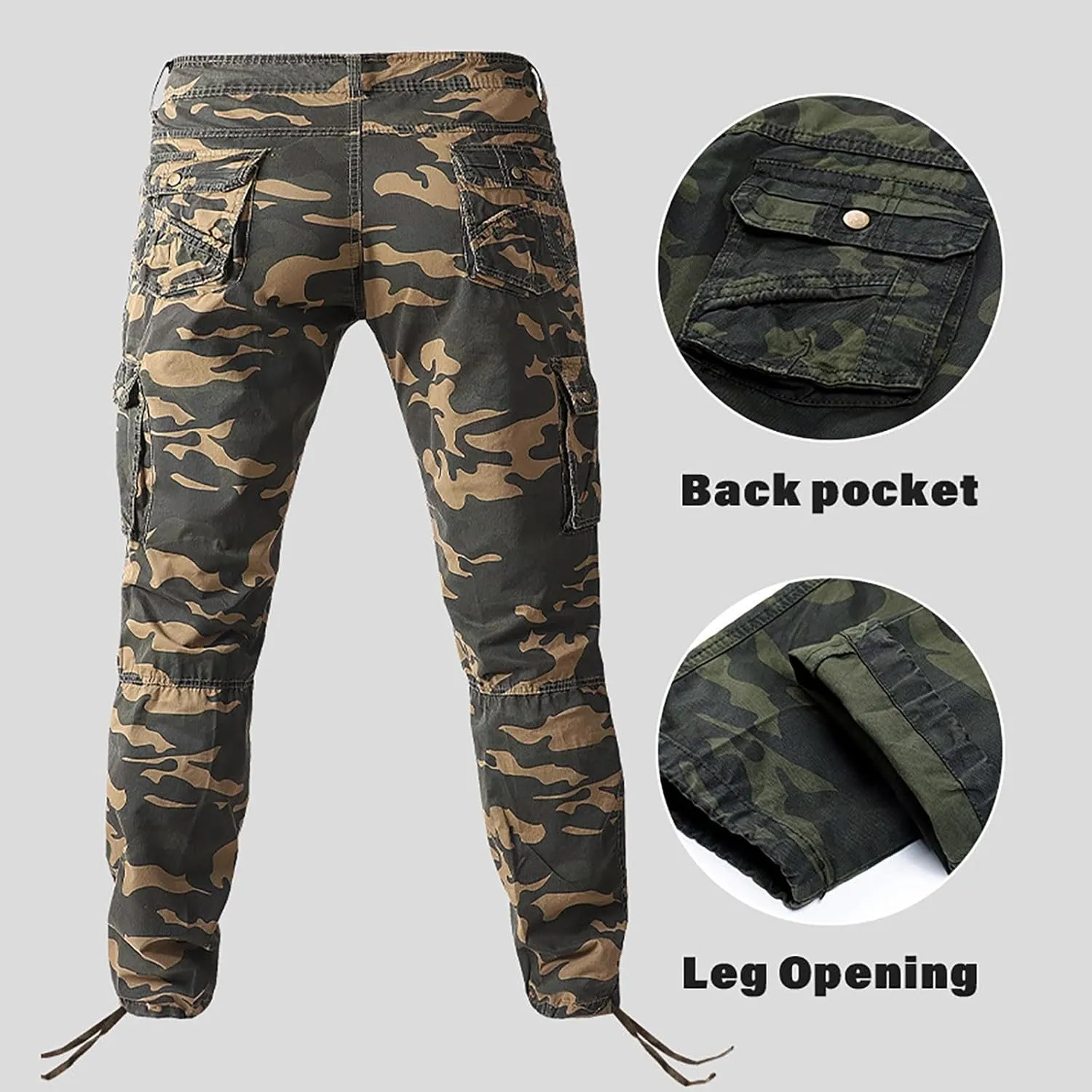 Mens Camo Work Pants Military Army Combat Cargo Pants with Multi Pockets Lightweight Classic Tactical Pants Trousers