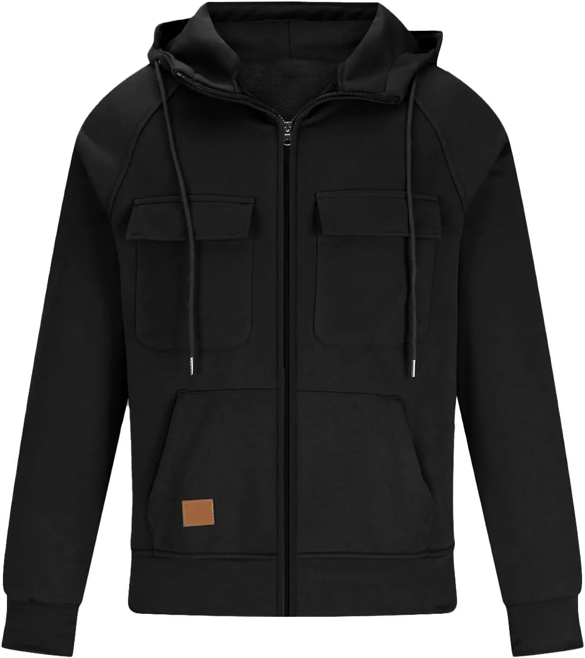 Mens Cargo Hoodies Casual Lightweight Full Zip Drawstring Tactical Hooded Sweatshirts Workout Athletic Jackets Outwear