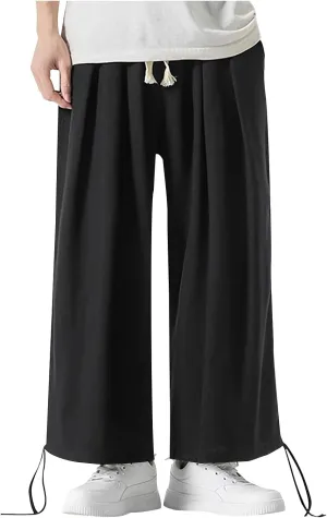 Men's Casual Linen Pants Elastic Waist Drawstring Summer Straight Solid Beach Pants Lightweight Drawstring Trousers