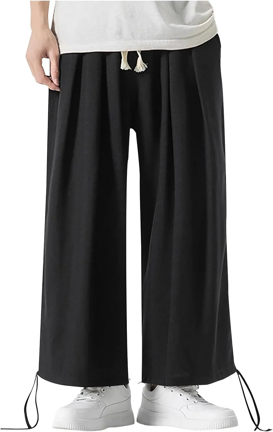 Men's Casual Linen Pants Elastic Waist Drawstring Summer Straight Solid Beach Pants Lightweight Drawstring Trousers