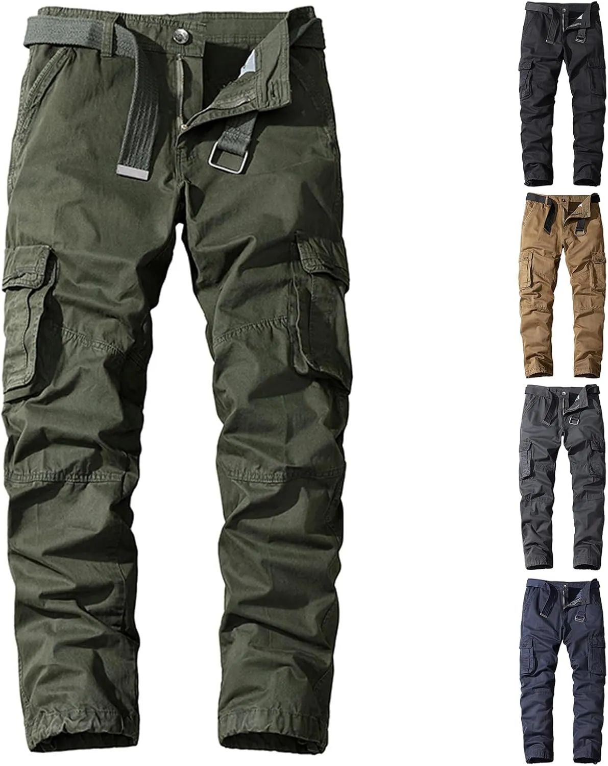 Men's Classic Military Cargo Pants Outdoor Hiking Combat Sweatpants Rip Stop Flat Front Trousers with Multi Pockets