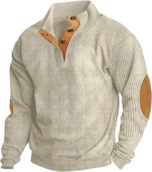 Men's Corduroy Sweatshirts Long Sleeve Henry Collar 1/4 Button Casual Outdoor Pullover