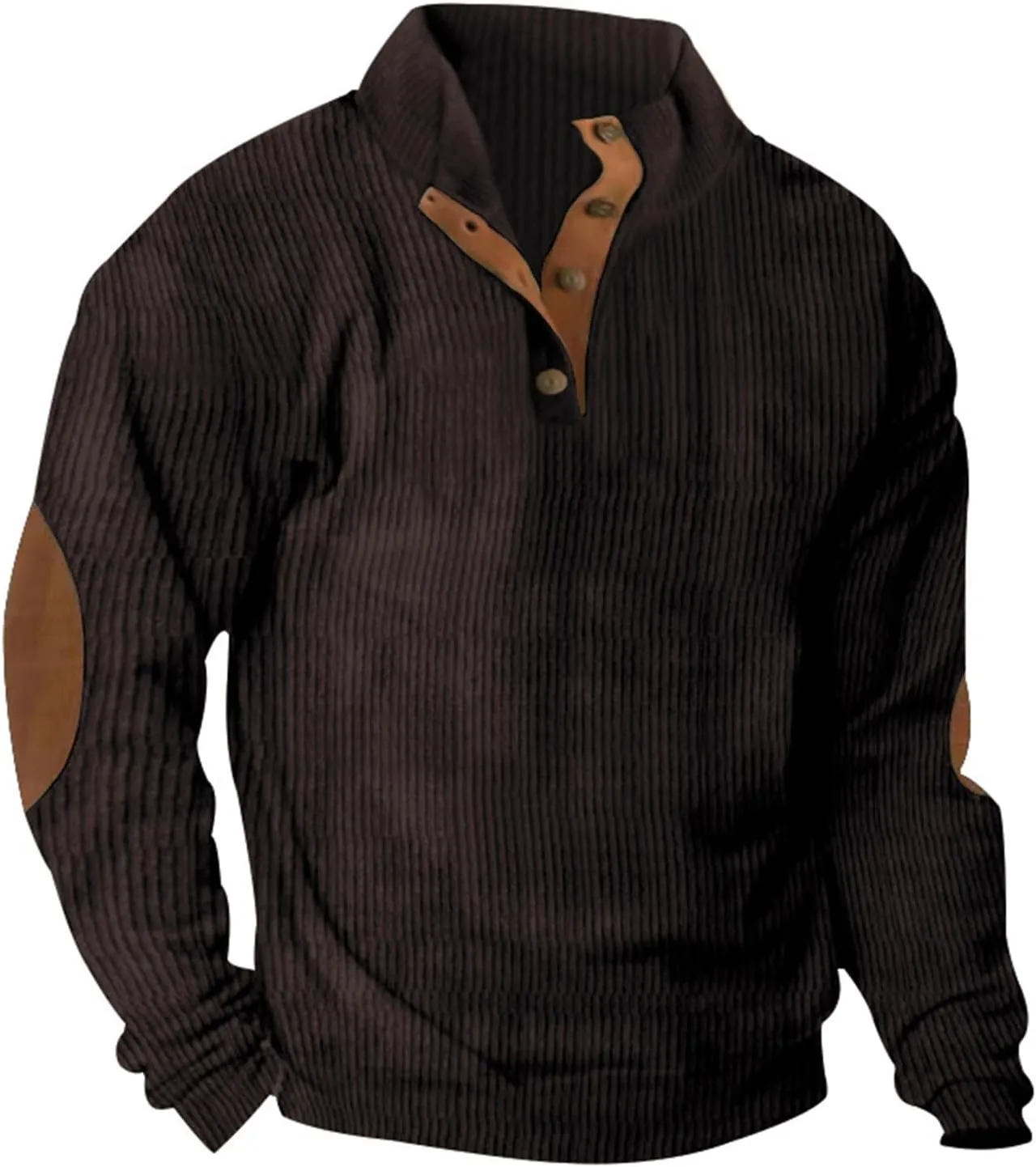 Men's Corduroy Sweatshirts Long Sleeve Henry Collar 1/4 Button Casual Outdoor Pullover