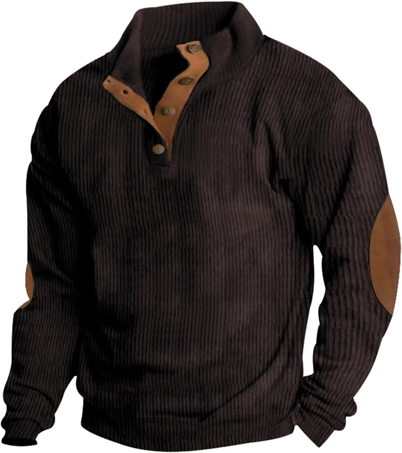 Men's Corduroy Sweatshirts Long Sleeve Henry Collar 1/4 Button Casual Outdoor Pullover