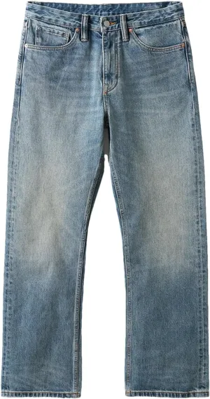 Men's Cotton High Waist Fabric Washed Vintage Jeans Casual Baggy Wide Leg Jeans with Pockets