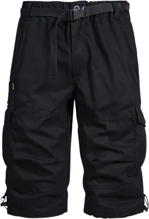 Mens Cropped Cargo Joggers Lightweight Tactical Pant Hiking Jogger Classic Fit Multi Pockets Solid Workwear