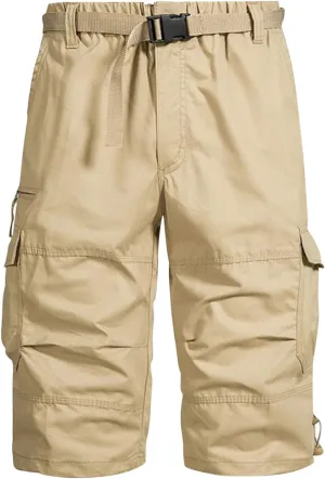 Mens Cropped Cargo Joggers Lightweight Tactical Pant Hiking Jogger Classic Fit Multi Pockets Solid Workwear