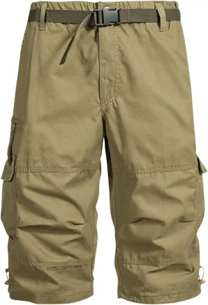 Mens Cropped Cargo Joggers Lightweight Tactical Pant Hiking Jogger Classic Fit Multi Pockets Solid Workwear