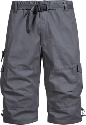 Mens Cropped Cargo Joggers Lightweight Tactical Pant Hiking Jogger Classic Fit Multi Pockets Solid Workwear