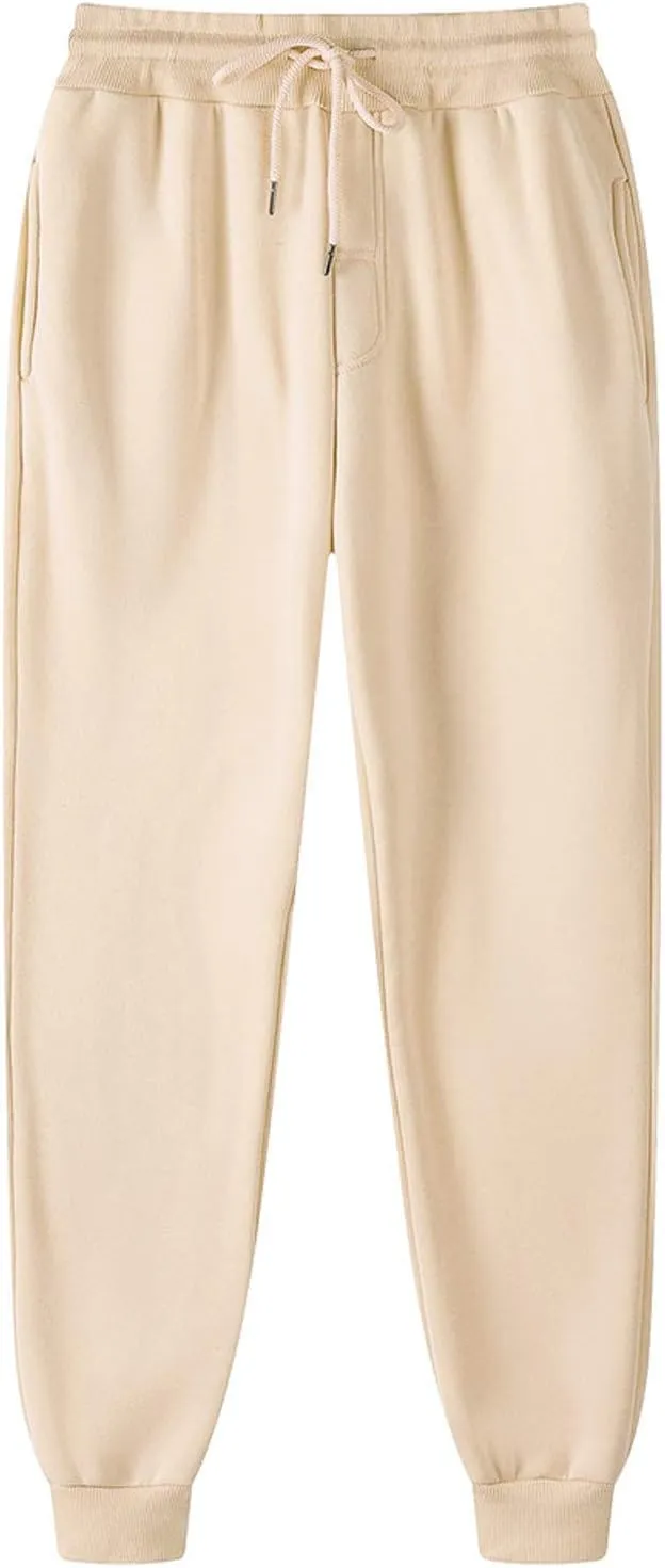 Mens Drawstring Jogging Sweatpants Fleece Active Athletic Lounge Pants with Cinched Cuffs Winter Workout Jogger Pants